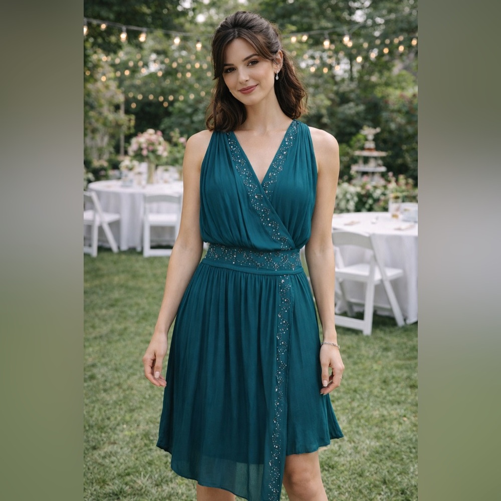 $485 New Teal Ramy Brook Dress Sz XXS Grecian Cocktail Sleeveless Party Wedding